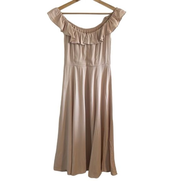 Reformation Verbena Off‎ Shoulder Dress Women's Size 2 Midi Champagne Hemmed - Picture 4 of 8